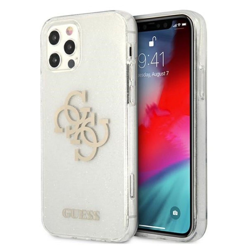 Guess Glitter 4G Big Logo – dėklas, skirtas „iPhone 12 Pro Max“ (skaidrus)