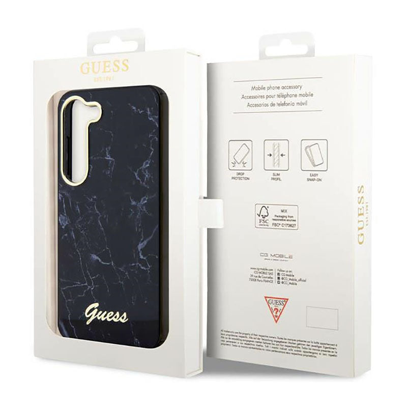 Guess Marble Collection – dėklas, skirtas Samsung Galaxy S23 (juodas)