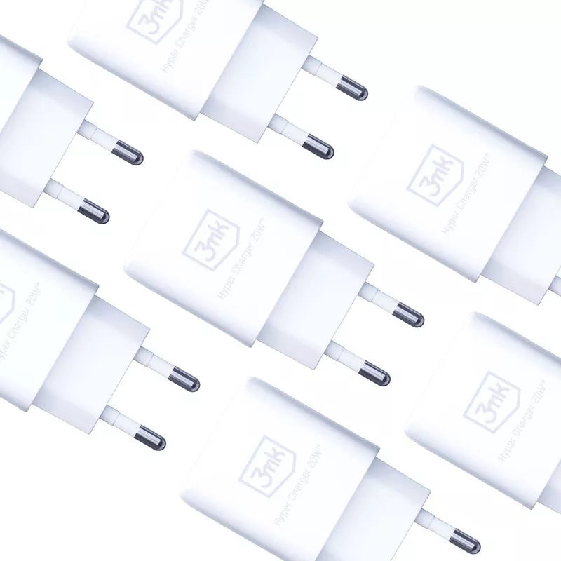 3mk Hyper Charger – USB-A QC 3.0 + USB-C PD 20W sieninis įkroviklis (baltas)