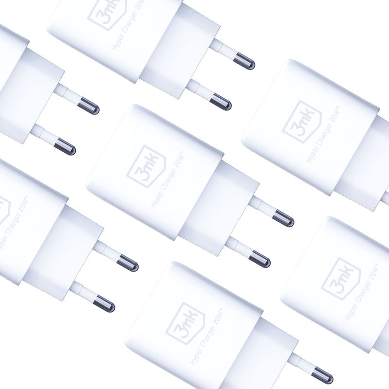 3mk Hyper Charger – USB-A QC 3.0 + USB-C PD 20W sieninis įkroviklis (baltas)
