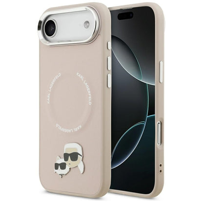 Karl Lagerfeld Dėklas iPhone Air su Karl & Choupette sagėmis, MagSafe (rožinis)