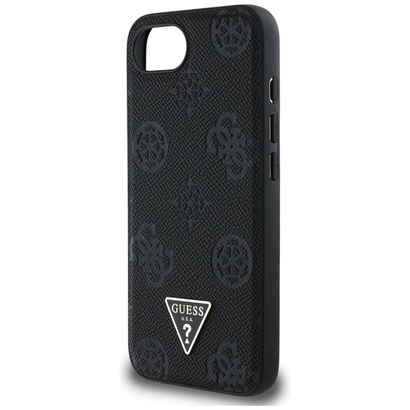 Guess Grained Hot Stamp Peony Triangle Logo MagSafe – dėklas iPhone 16e (juodas)