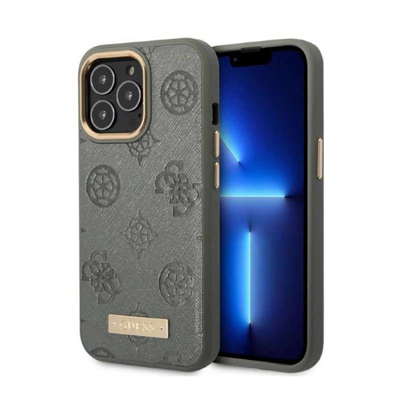Guess Peony Logo Plate MagSafe – dėklas, skirtas iPhone 13 Pro Max (pilkas)