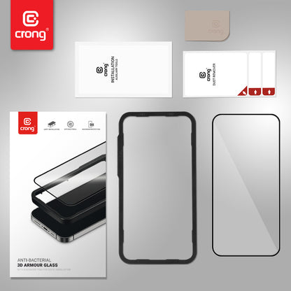 Crong Antibakterinis 3D Armor Glass - 9H grūdintas stiklas visam iPhone 14 Pro Max ekranui + montavimo rėmelis