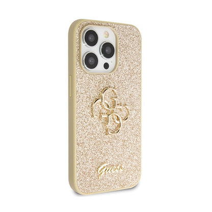 Guess Glitter Script Big 4G – dėklas, skirtas iPhone 14 Pro (auksinis)