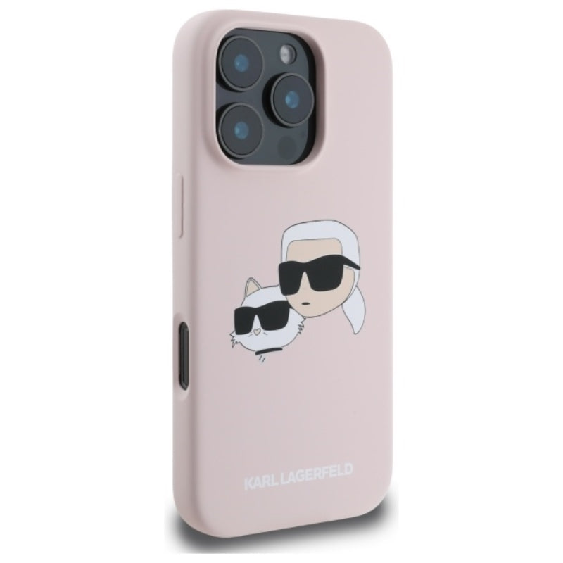 Karl Lagerfeld Silicone Double Heads Print MagSafe – dėklas iPhone 16 Pro Max (rožinis)