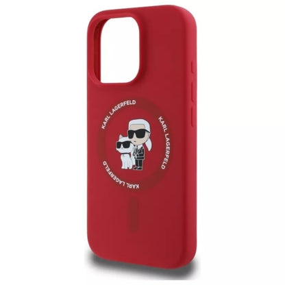 Karl Lagerfeld Silicone Karl & Choupette Ring MagSafe – dėklas iPhone 16 Pro (raudonas)
