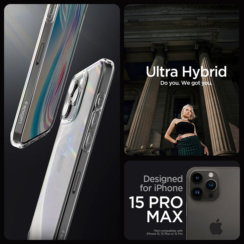 Spigen Ultra Hybrid – dėklas iPhone 15 Pro Max (skaidrus)