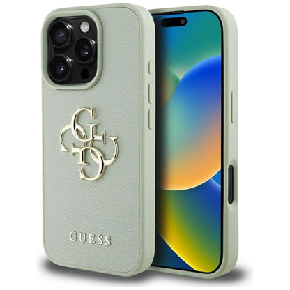 Guess Grained Big 4G Logo Small Classic Logo – dėklas, skirtas iPhone 16 Pro (žalias)