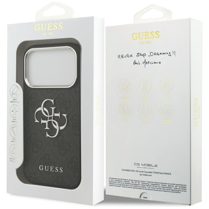 Guess 4G Big 4G Classic Logo – Dėklas iPhone 17 Pro (Juoda / Sidabrinė)