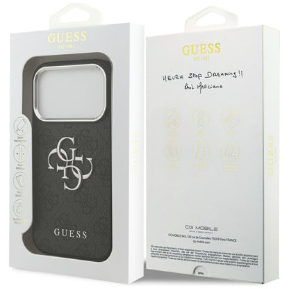 Guess 4G Big 4G Classic Logo – Dėklas iPhone 17 Pro (Juoda / Sidabrinė)