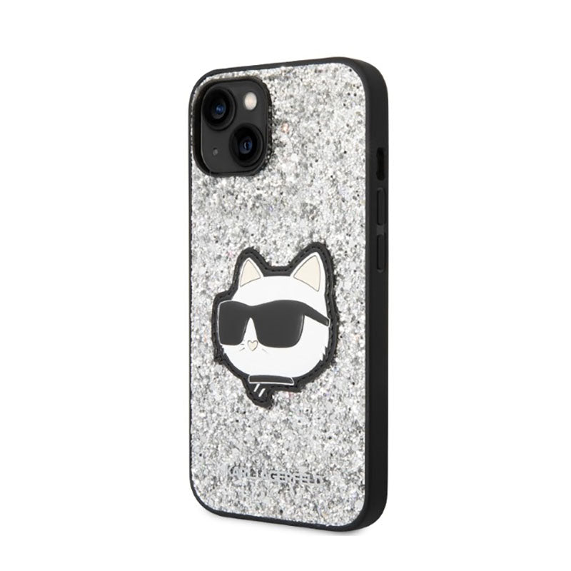 Karl Lagerfeld NFT Blizgantis Choupette Patch - dėklas iPhone 14 (sidabras)