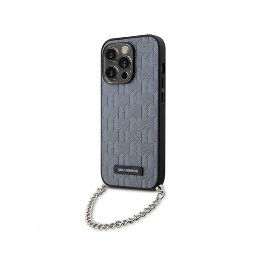 Karl Lagerfeld Saffiano Monogram Chain - dėklas, skirtas iPhone 14 Pro Max (sidabro)