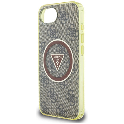 Guess IML Metal Glitter 4G Circle Triangle MagSafe Dėklas iPhone 16e (ruda)