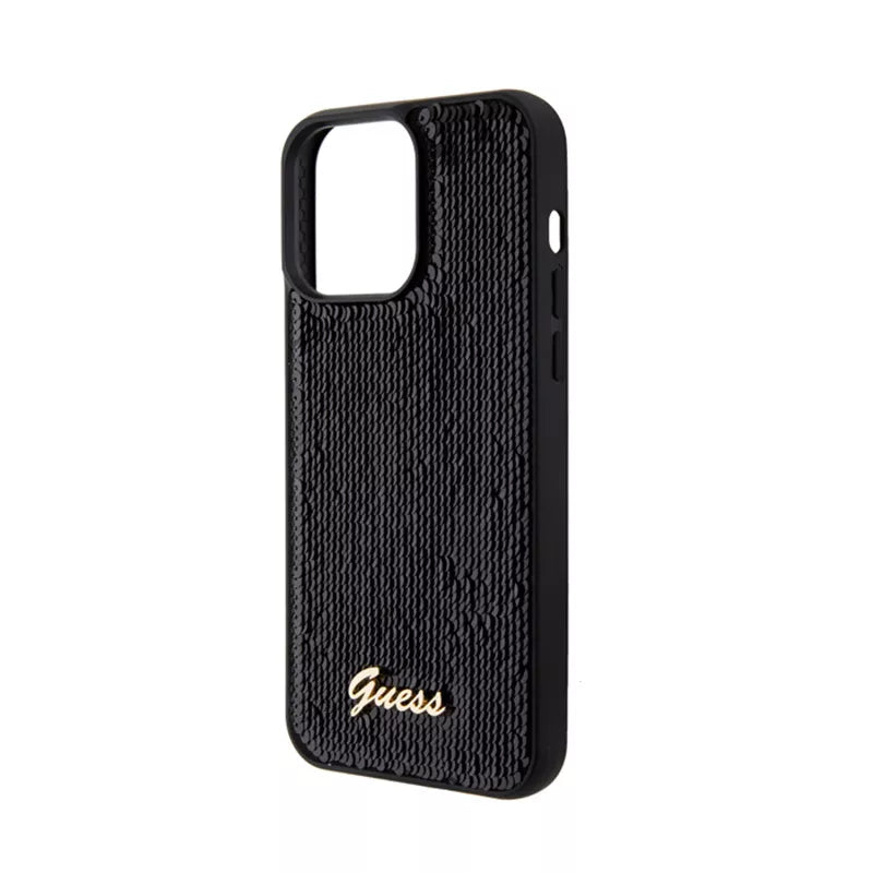 Guess Sequin Script Metal - dėklas skirtas iPhone 15 Pro (juodas)