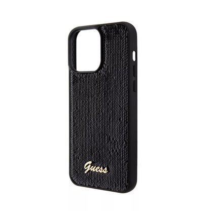 Guess Sequin Script Metal - dėklas skirtas iPhone 15 Pro (juodas)