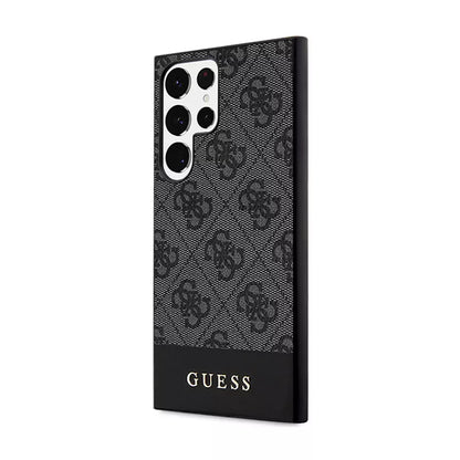 Guess 4G Bottom Stripe Metal Logo kolekcija – dėklas Samsung Galaxy S24 Ultra (juodas)