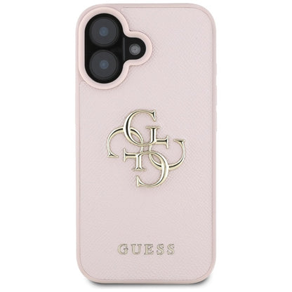 Guess grūdėtas dėklas iPhone 16 su 4G ir klasikiniu logotipu (rožinis)
