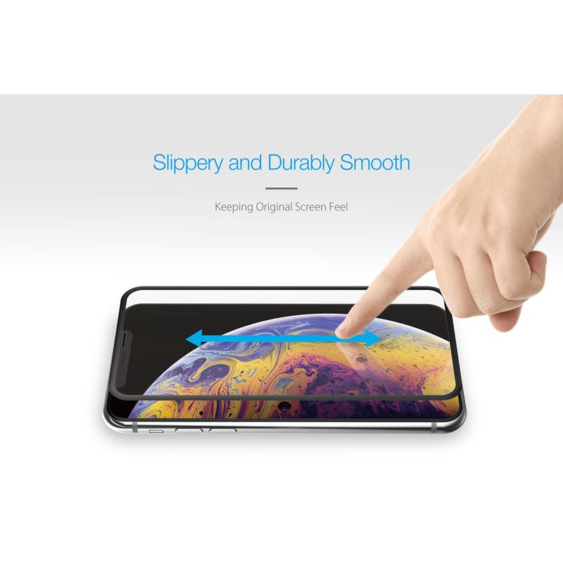 Just Mobile Xkin grūdinto stiklo ekrano apsauga, skirta iPhone Xs Max (skaidri/juoda)