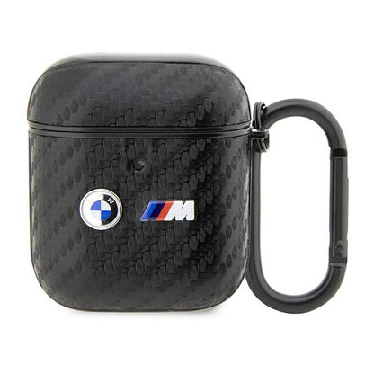 BMW Carbon dvigubas metalo logotipas – dėklas „AirPods 1/2 gen“ (juodas)