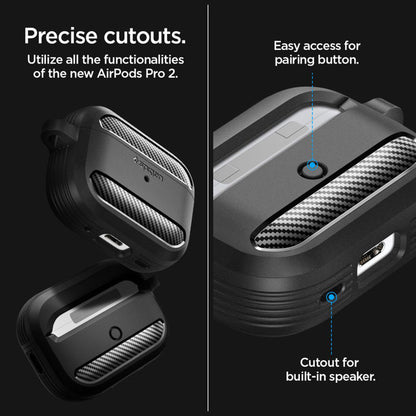 Spigen Rugged Armor – dėklas, skirtas „Apple AirPods Pro 1 / 2“ (juodas)