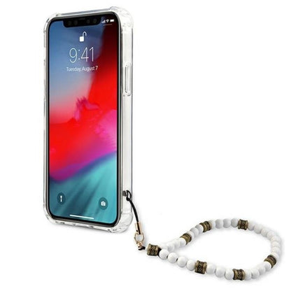 Guess White Pearl dirželis – dėklas „iPhone 12“ / „iPhone 12 Pro“ (skaidrus)
