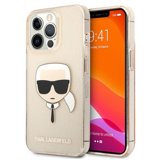 Karl Lagerfeld Karl’s Head Glitter – dėklas iPhone 13 Pro (auksinis)