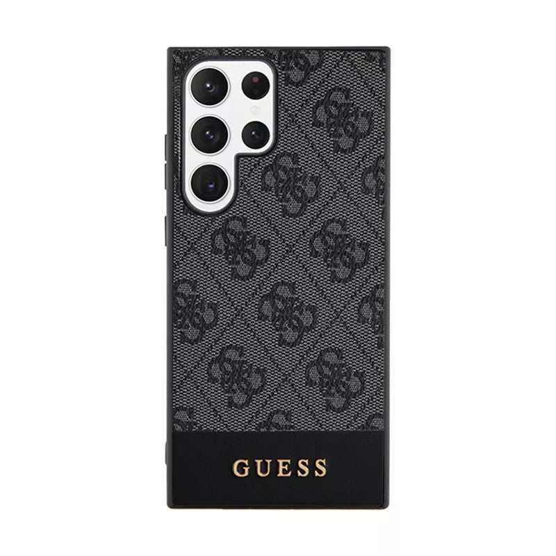 Guess 4G Bottom Stripe Metal Logo kolekcija – dėklas Samsung Galaxy S24 Ultra (juodas)