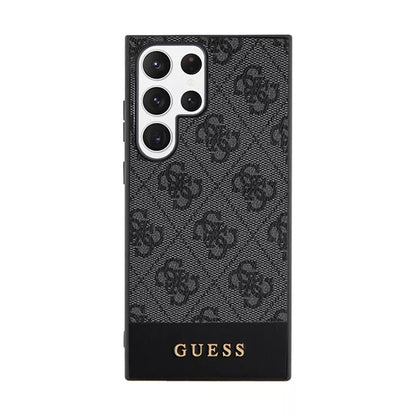 Guess 4G Bottom Stripe Metal Logo kolekcija – dėklas Samsung Galaxy S24 Ultra (juodas)