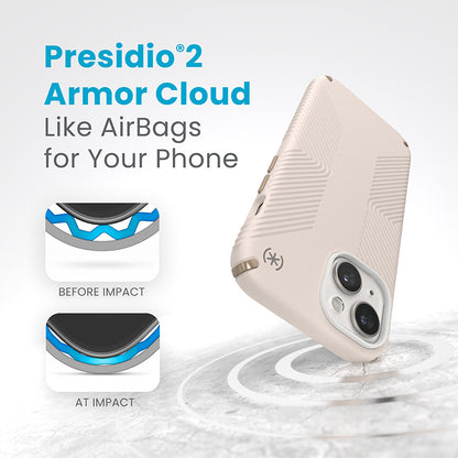 Speck Presidio2 Grip – dėklas iPhone 16e / iPhone 15 / iPhone 14 / iPhone 13 (Bleached Bone / Heirloom Gold / Hazel Brown)
