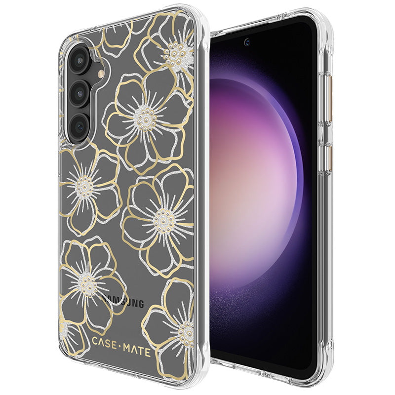 Case-Mate Floral Gems – dėklas, skirtas Samsung Galaxy S23 FE 5G (auksinis)