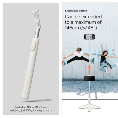 Spigen S541W "Bluetooth" asmenukių lazdelė su trikoju – išmaniojo telefono trikojis / asmenukių lazdelės laikiklis (smėlio spalvos)