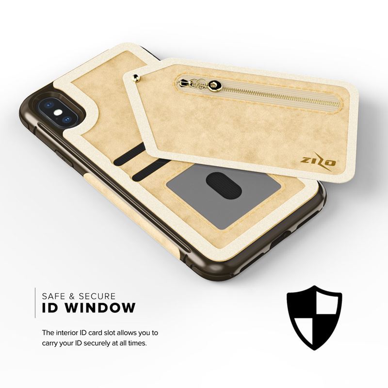 Zizo Nebula piniginės dėklas - piniginės nugarėlė ir užtrauktuko krepšelis su grūdinto stiklo ekrano apsauga iPhone X (rusvos/rudas)