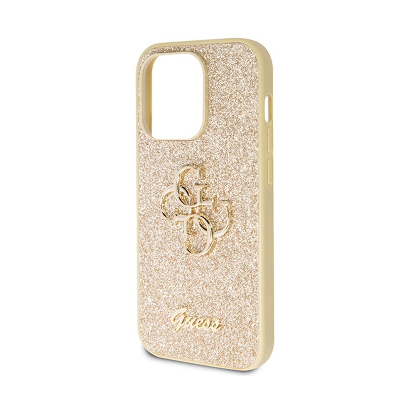 Guess Glitter Script Big 4G – dėklas, skirtas iPhone 14 Pro (auksinis)