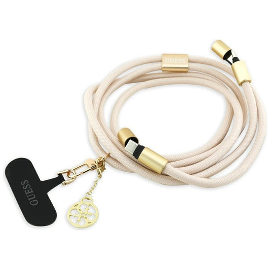 Guess Dirželis per petį 4G Charm - Universalus telefono dirželis / USB-C į USB-C kabelis 1.5m (Smėlio spalvos)