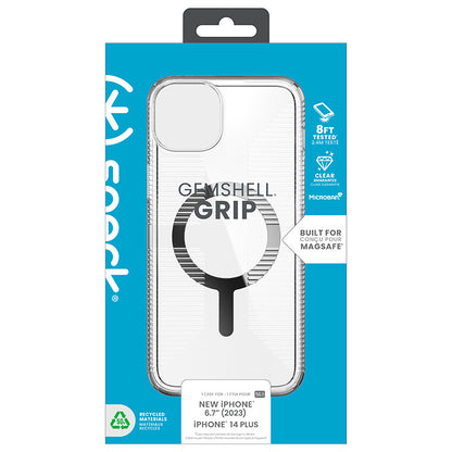 Speck Gemshell Grip + MagSafe – dėklas, skirtas iPhone 15 Plus / iPhone 14 Plus (skaidrus / chromo apdaila)