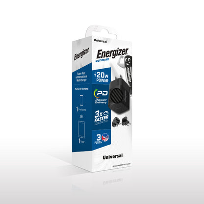 Energizer Ultimate - Daugiafunkcinis kištukas EU / UK / US GaN 20W PD tinklo įkroviklis (juodas)