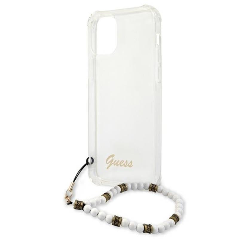 Guess White Pearl dirželis – dėklas „iPhone 12“ / „iPhone 12 Pro“ (skaidrus)