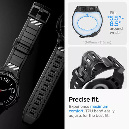 Spigen Rugged Armor Pro - dirželis + dėklas, skirtas „Samsung Galaxy Watch 6 Classic 47 mm“ (juoda)