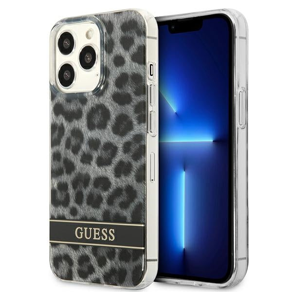 Guess Leopard Electro Stripe – dėklas iPhone 13 Pro (pilka)