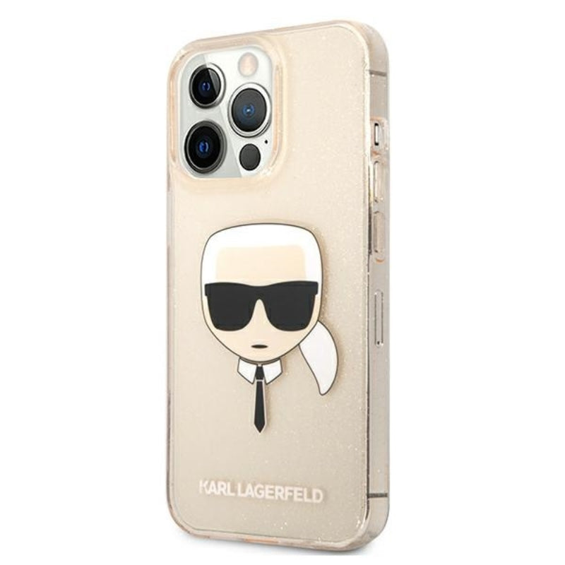 Karl Lagerfeld Karl’s Head Glitter – dėklas iPhone 13 Pro (auksinis)