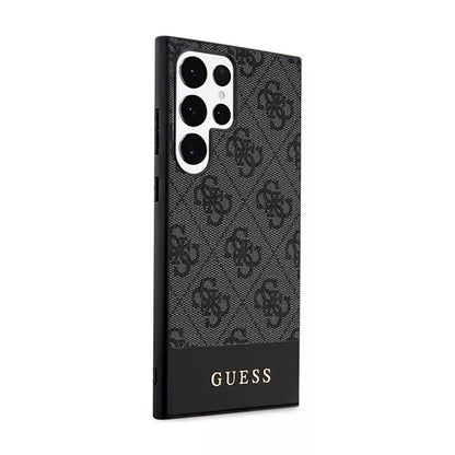 Guess 4G Bottom Stripe Metal Logo kolekcija – dėklas Samsung Galaxy S24 Ultra (juodas)