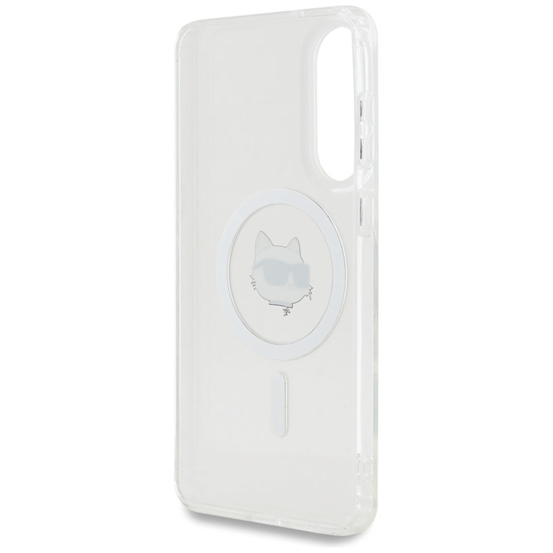 Karl Lagerfeld Dėklas Samsung Galaxy S25 Edge, su Choupette galvos ir logotipų atvaizdais, MagSafe, baltas