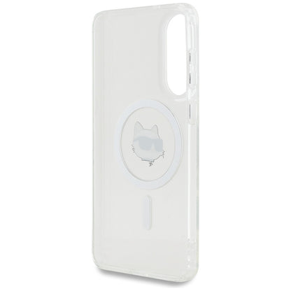 Karl Lagerfeld Dėklas Samsung Galaxy S25 Edge, su Choupette galvos ir logotipų atvaizdais, MagSafe, baltas