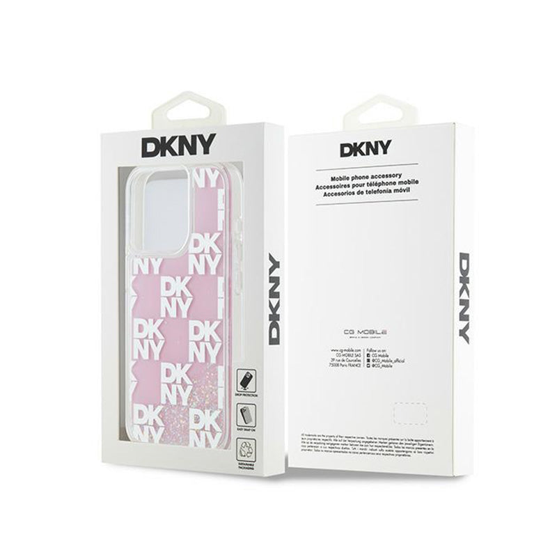 DKNY Liquid Glitter Multilogo – dėklas iPhone 15 Pro (rožinis)