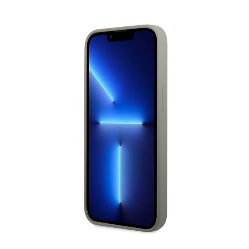 Guess Silicone Logo Plate MagSafe – dėklas iPhone 13 Mini (pilkas)