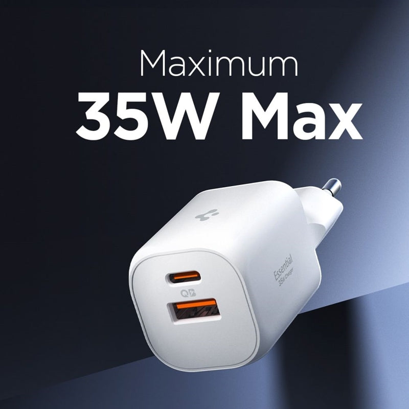 Spigen Essential EE352EU GaN Pro – C tipo + USB-A USB įkroviklis 35W (baltas)