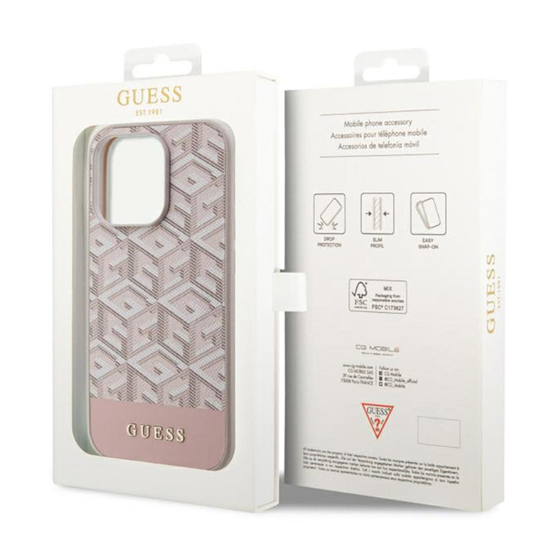 Guess GCube Stripes MagSafe – iPhone 14 Pro dėklas (rožinis)