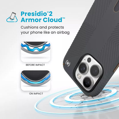 Speck Presidio2 Grip ClickLock & MagSafe – dėklas iPhone 16 Pro (Charcoal Grey / Cool Bronze / White)
