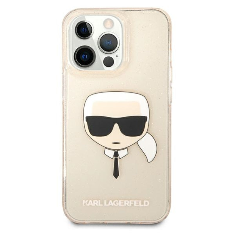 Karl Lagerfeld Karl’s Head Glitter – dėklas iPhone 13 Pro (auksinis)